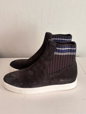 Vince Coleman Slip-on High Top Suede Sneakers Stripe Knit Top, Sz 6 Sporty